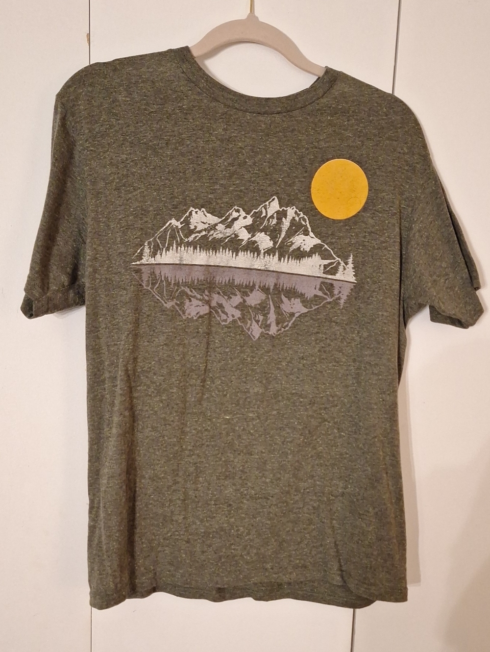 Sonoma Olive Green Graphic Mountain Tee with Yellow Sun